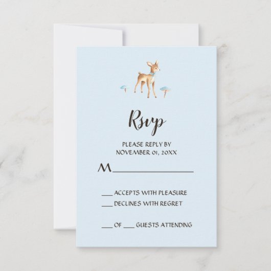 水の色の少年の鹿キノコRSVPカード付き 出欠カード (正面)