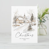 水の色の居心地の良い冬のカントリークリスマス シーズンカード (スタンド正面)