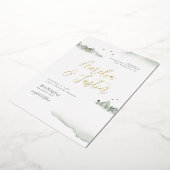 水の色の山々屋外の目的地の結婚式 箔招待状 (回転した状態)