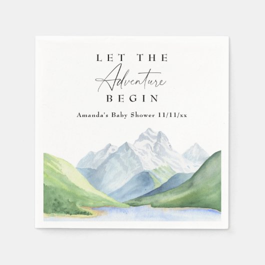 水の色の山々 – 冒険を始めよう スタンダードカクテルナプキン (正面)