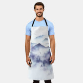 水の色の山々、冬の風景の図 エプロン (着用した状態)