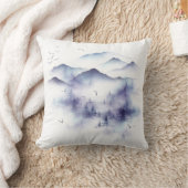 水の色の山々、冬の風景の図 クッション (ブランケット)