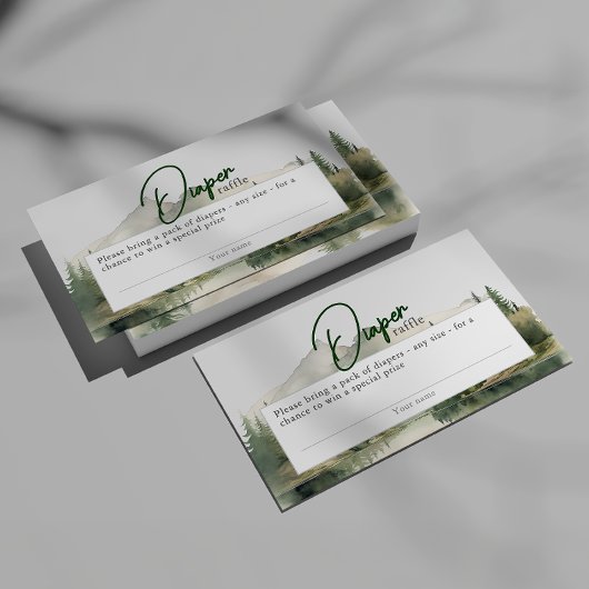 水の色の山おむつラッフルベビーシャワー エンクロージャーカード