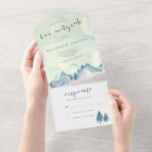 水の色の山と木のバーMizvah オールインワン招待状 (貼ってはがせる)