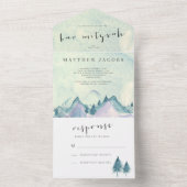 水の色の山と木のバーMizvah オールインワン招待状 (内側)