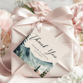 水の色の山と松結婚の感謝 フェイバータグ