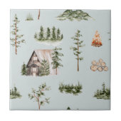 水の色の山のキャビン森林のシームレスなパターン タイル (正面)