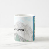 水の色の山のシーンのパーソナライズされたマグカップ コーヒーマグカップ (中央)