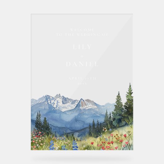 水の色の山のフローラ結婚の歓迎 アクリルサイン (正面)