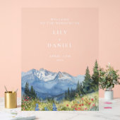 水の色の山のフローラ結婚の歓迎 アクリルサイン (ウェディング)