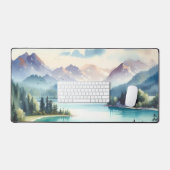 水の色の山の中に囲まれた自然のままの湖 デスクマット (キーボード&マウス)