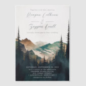 水の色の山の松の森のスクリプト結婚の ベラム紙招待状 (正面)