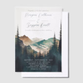 水の色の山の松の森のスクリプト結婚の ベラム紙招待状 (オフセット)