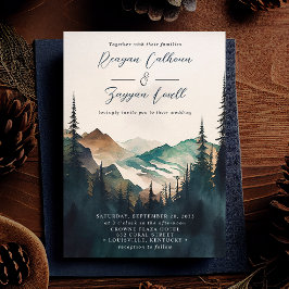 水の色の山の松の森のスクリプト結婚の 招待状