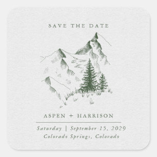 水の色の山の松の森の日付カードを保存 スクエアシール