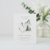 水の色の山の松の森の日付カードを保存 ポストカード (スタンド正面)