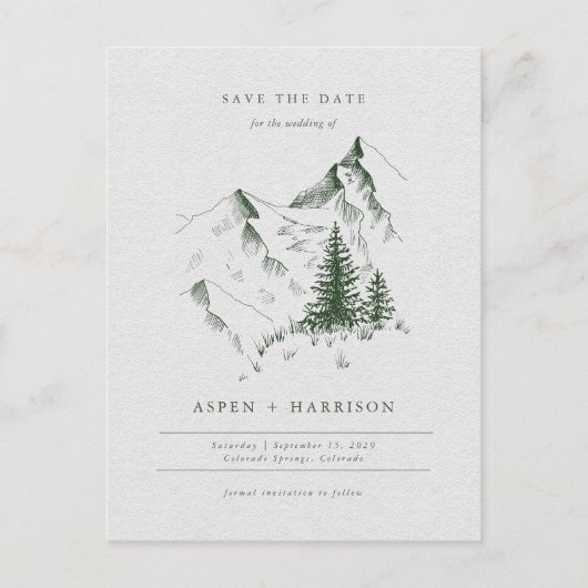 水の色の山の松の森の日付カードを保存 ポストカード (正面)