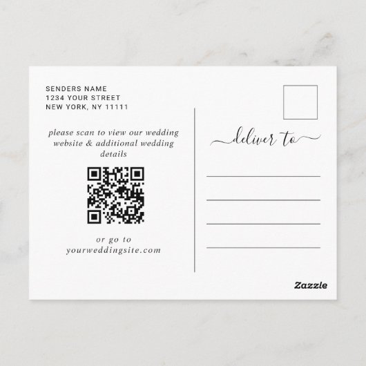 水の色の山の森の結婚式の日付を保存 ポストカード (裏面)