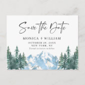 水の色の山の森の結婚式の日付を保存 案内ポストカード (正面)