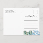 水の色の山の森の結婚式の日付を保存 案内ポストカード (裏面)