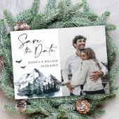 水の色の山の森の結婚式の日付を保存 案内ポストカード