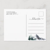 水の色の山の森の結婚式の日付を保存 案内ポストカード (裏面)