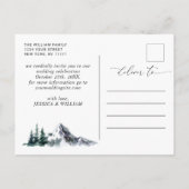 水の色の山の森の結婚式の日付を保存 案内ポストカード (裏面)