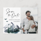 水の色の山の森の結婚式の日付を保存 案内ポストカード (正面)