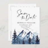 水の色の山の森の結婚式の日付を保存 案内ポストカード (正面/裏面)
