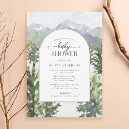 水の色の山の森アーチ赤ちゃんシャワー 招待状