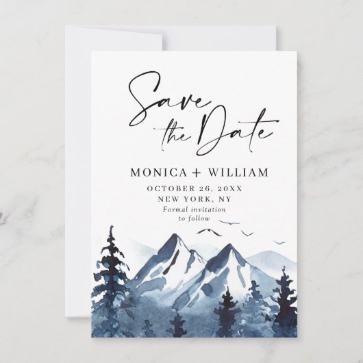 水の色の山の森結婚の写真 セーブザデート (正面)