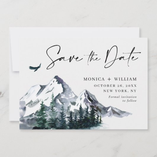 水の色の山の森結婚の写真 セーブザデート (正面)