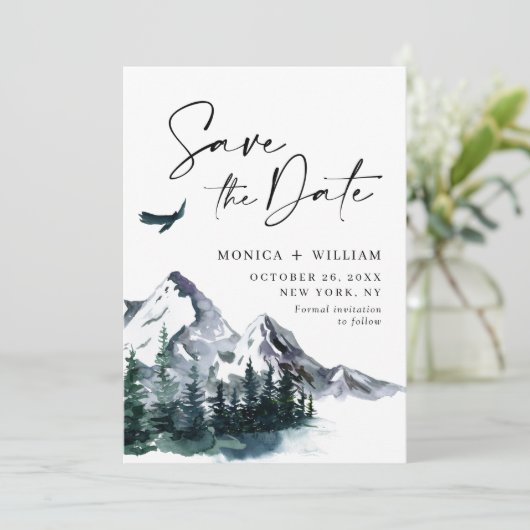 水の色の山の森結婚の写真 セーブザデート (スタンド正面)