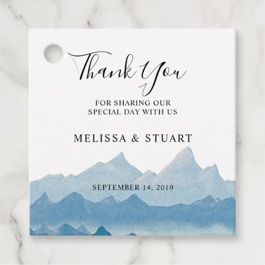水の色の山の範囲結婚の感謝 フェイバータグ (正面)