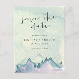 水の色の山の結婚式の日付を保存 ポストカード