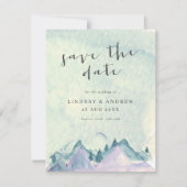 水の色の山の結婚式の日付を保存 招待状 (正面)