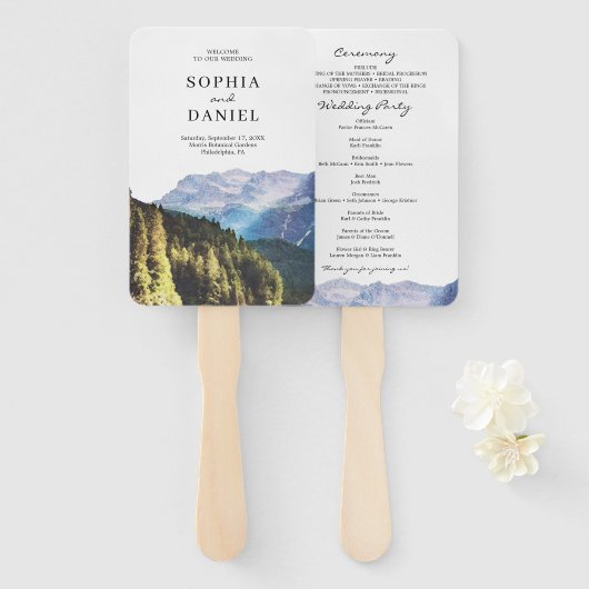 水の色の山の結婚式 プログラムファン ハンドファン (正面&裏面)