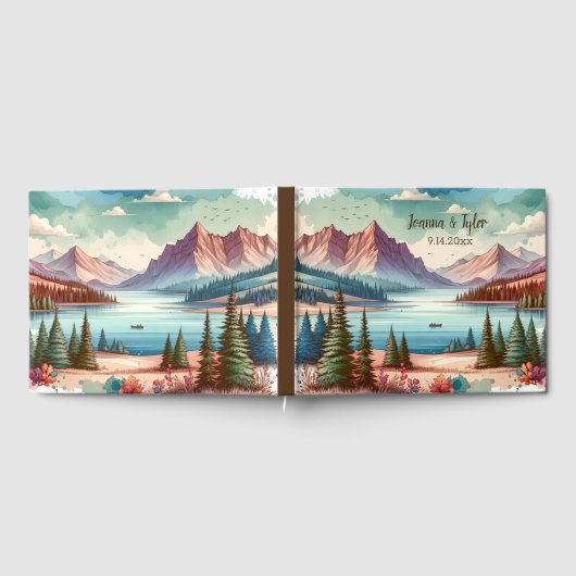 水の色の山の結婚景色の日付 ゲストブック (全面)