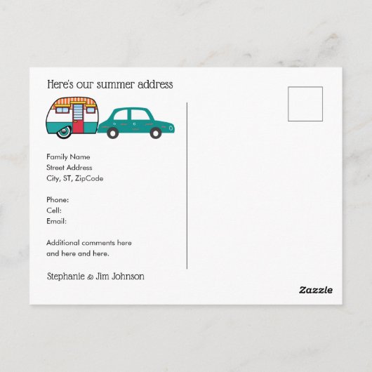 水の色の山の車とキャンパーアドレスの変更 ポストカード (裏面)
