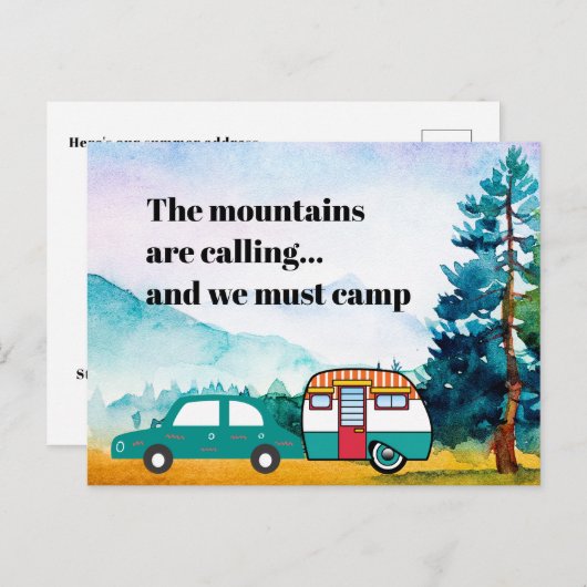 水の色の山の車とキャンパー新しい住所ポー ポストカード (正面/裏面)