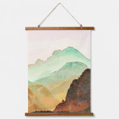 水の色の山の風景のティール（緑がかった色）と茶色 吊り下げ型タペストリー (正面)