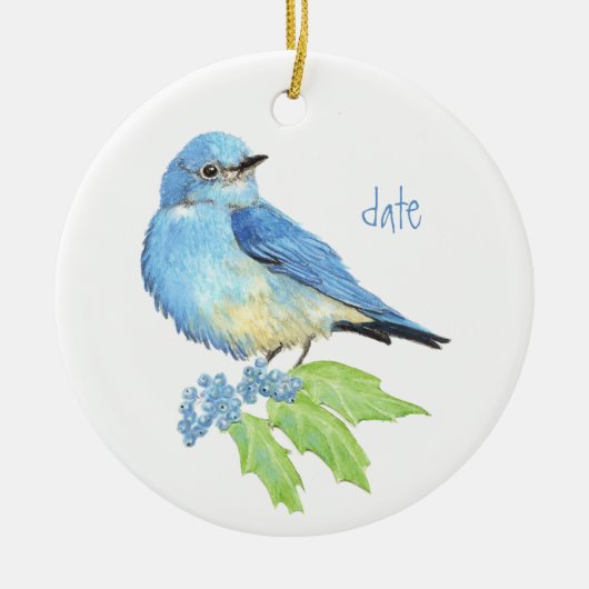 水の色の山ブルーバードブルーバードアート セラミックオーナメント (正面)