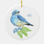 水の色の山ブルーバードブルーバードアート セラミックオーナメント (裏面)