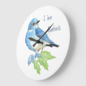 水の色の山ブルーバードブルーバードアート ラージ壁時計 (傾斜)