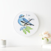 水の色の山ブルーバードブルーバードアート ラージ壁時計 (ホーム)