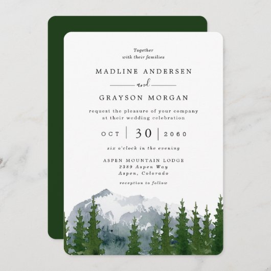 水の色の山素朴林結婚の 招待状 (正面/裏面)