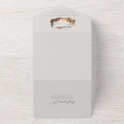 水の色の山結婚のオールインワン招待状 オールインワン招待状 (外側)