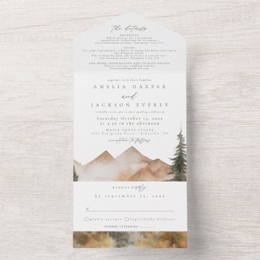 水の色の山結婚のオールインワン招待状 オールインワン招待状 (内側)