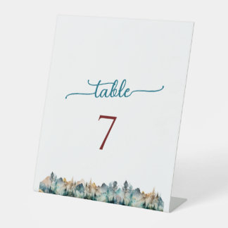 水の色の山結婚のテーブル番号 台座サイン