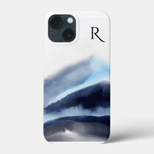 水の色の山絵画のモノグラムの iPhone 13 MINIケース